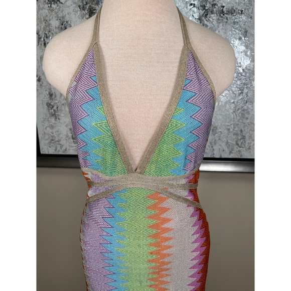 ALEXIS Enna Halterneck Crochet Multicolor Missoni Pattern Maxi Dress Size M - Picture 6 of 11